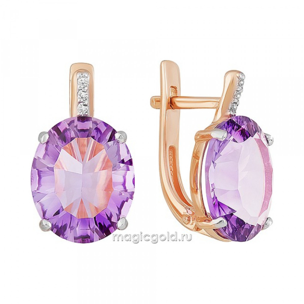 Золотые серьги с аметистом и фианитом № 165889