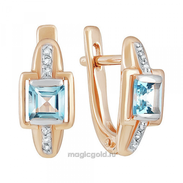 Золотые серьги с топазом и фианитом № 139910