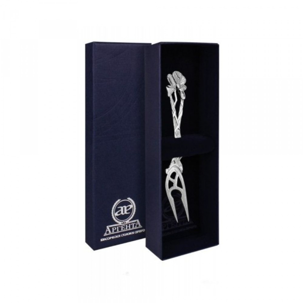 Серебряная вилка для лимона «Чертополох» с чернением