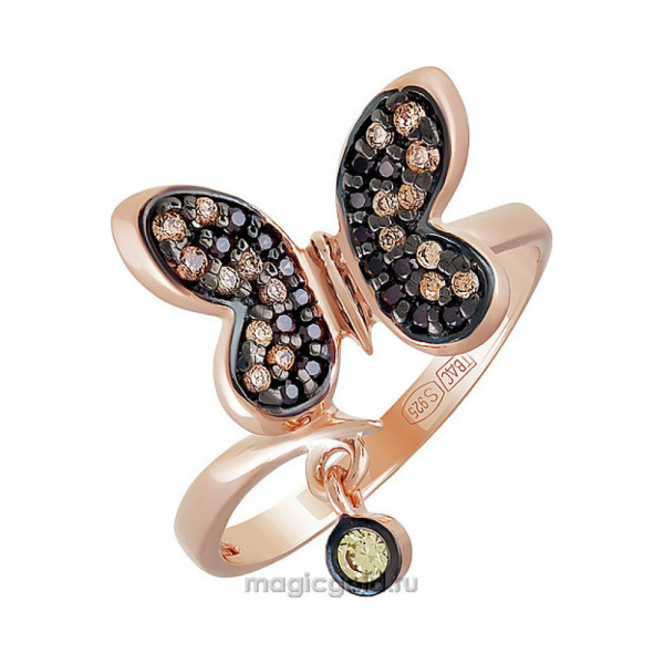 Серебряное кольцо с фианитом и золотым покрытием № 140437