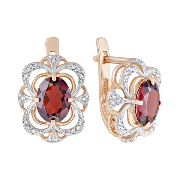 Золотые серьги с гранатом и фианитом № 124497