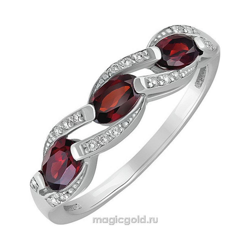 Серебряное кольцо с гранатом и фианитом № 140102