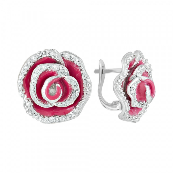 Серебряные серьги с эмалью и фианитом № 106324