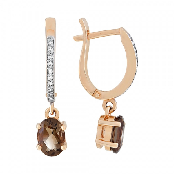 Золотые серьги с раухтопазом и фианитом № 108132