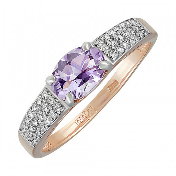 Золотое кольцо с аметистом и фианитом № 135088
