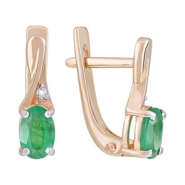 Золотые серьги с бриллиантом и изумрудом № 120957