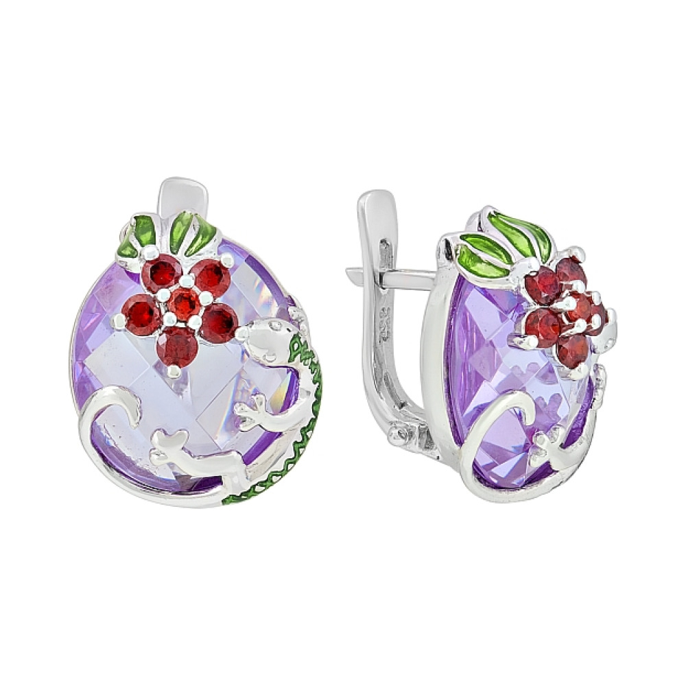 Серебряные серьги с фианитом № 78036