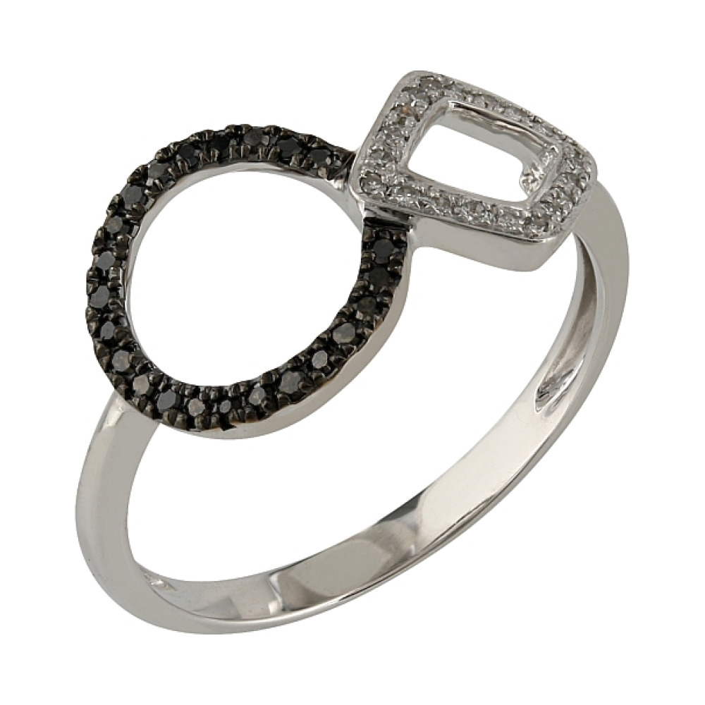 Золотое кольцо с черными и белыми бриллиантами № 107092