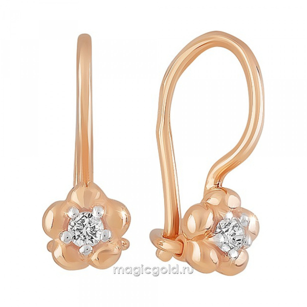 Золотые серьги с фианитом № 163889