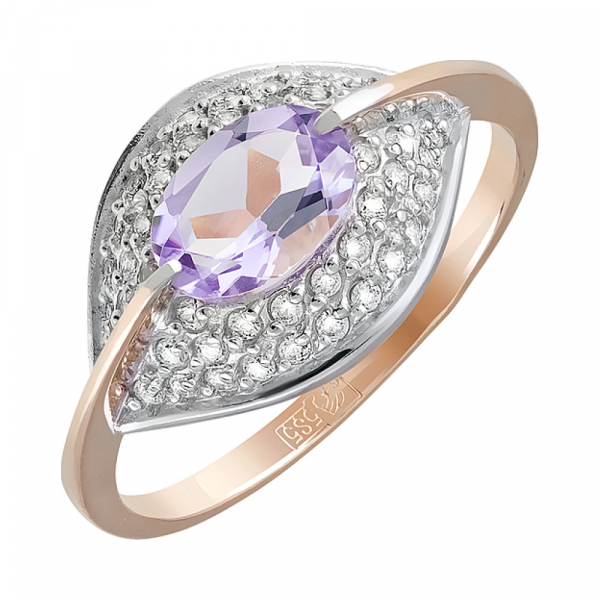 Золотое кольцо с аметистом и фианитом № 122865