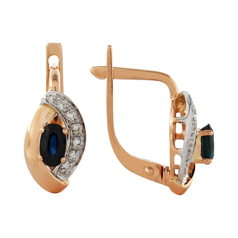 Золотые серьги с бриллиантом и сапфиром № 99127