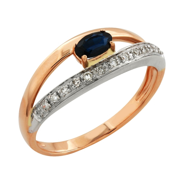 Золотое кольцо с бриллиантом и сапфиром № 99228