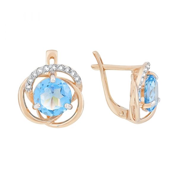 Золотые серьги с топазом и фианитом № 117604
