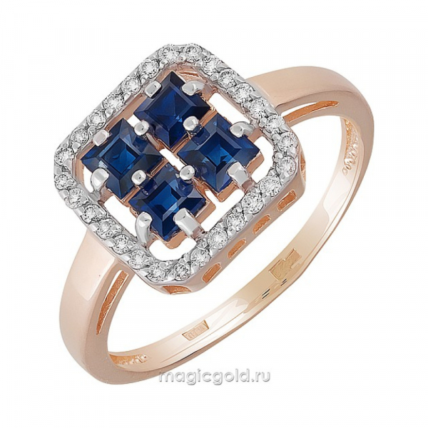 Золотое кольцо с бриллиантом и сапфиром № 159082