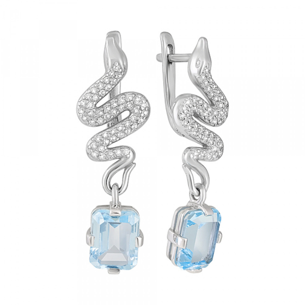 Серебряные серьги с топазом и фианитом № 128134