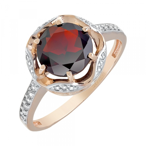 Золотое кольцо с гранатом и фианитом № 119600
