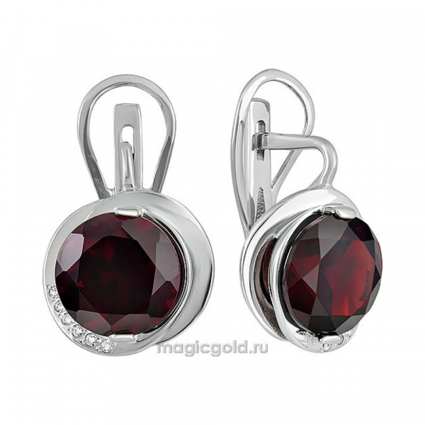 Серебряные серьги с гранатом и фианитом № 132776