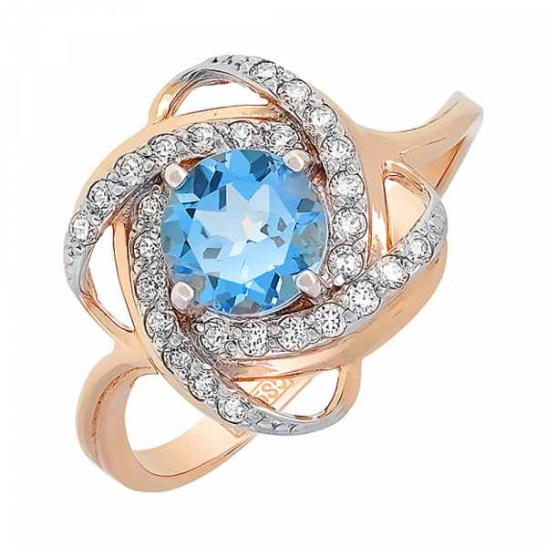 Золотое кольцо с топазом и фианитами № 81155