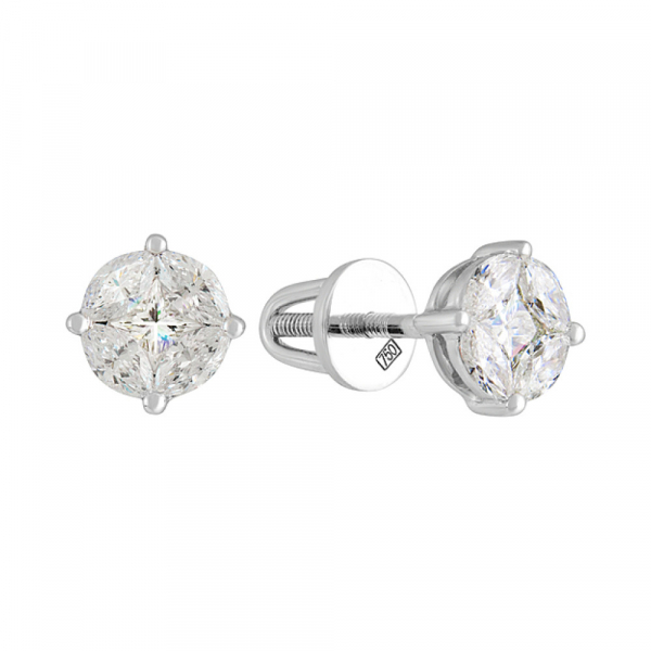 Золотые серьги с бриллиантом (пуссеты) № 129592