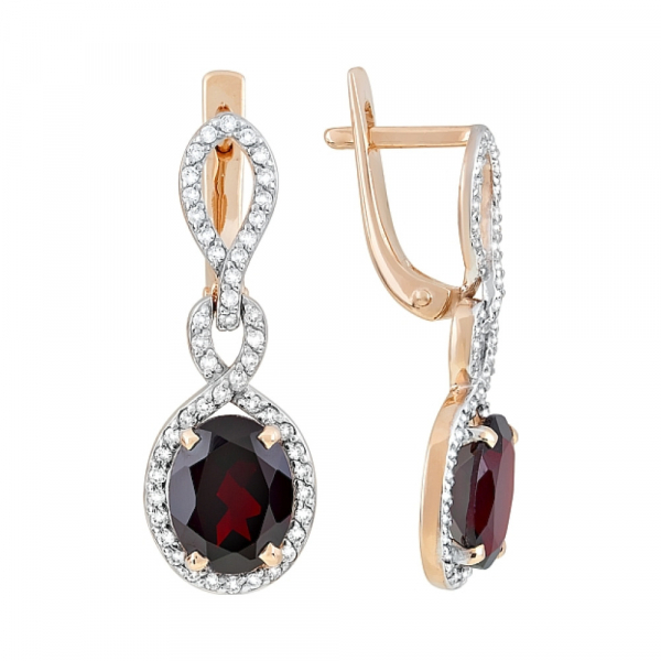 Золотые серьги с гранатом и фианитом № 119362