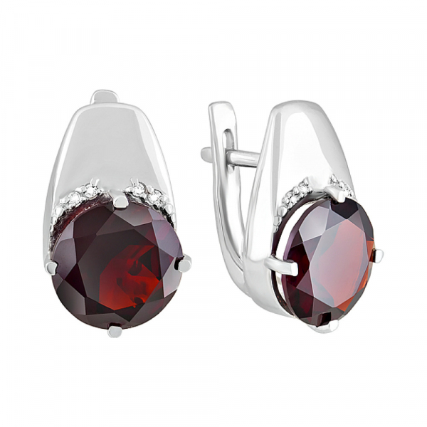 Серебряные серьги с гранатом и фианитом № 123162