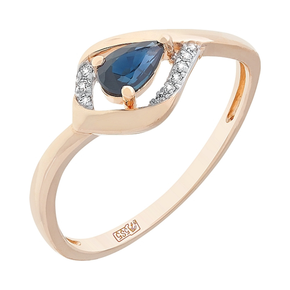 Золотое кольцо с бриллиантом и сапфиром № 112967