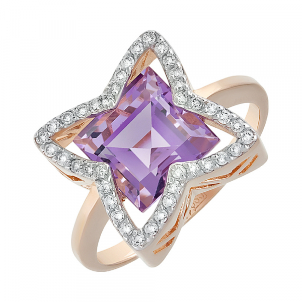 Золотое кольцо с аметистом и фианитом № 129484