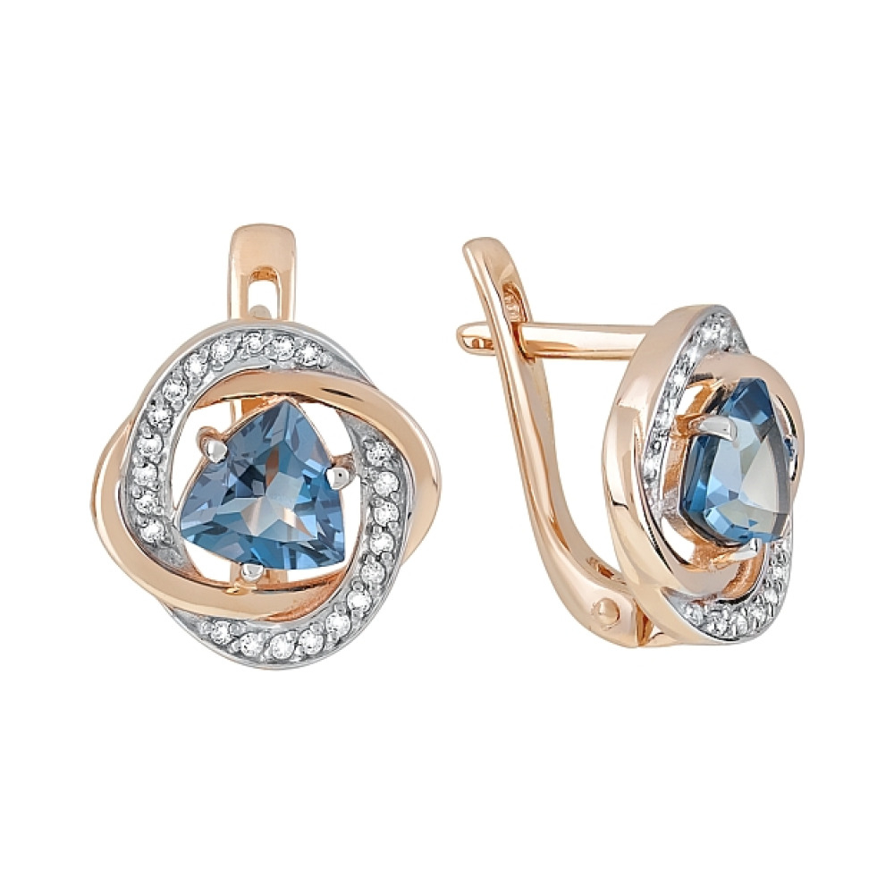 Золотые серьги с топазом и фианитом № 119421