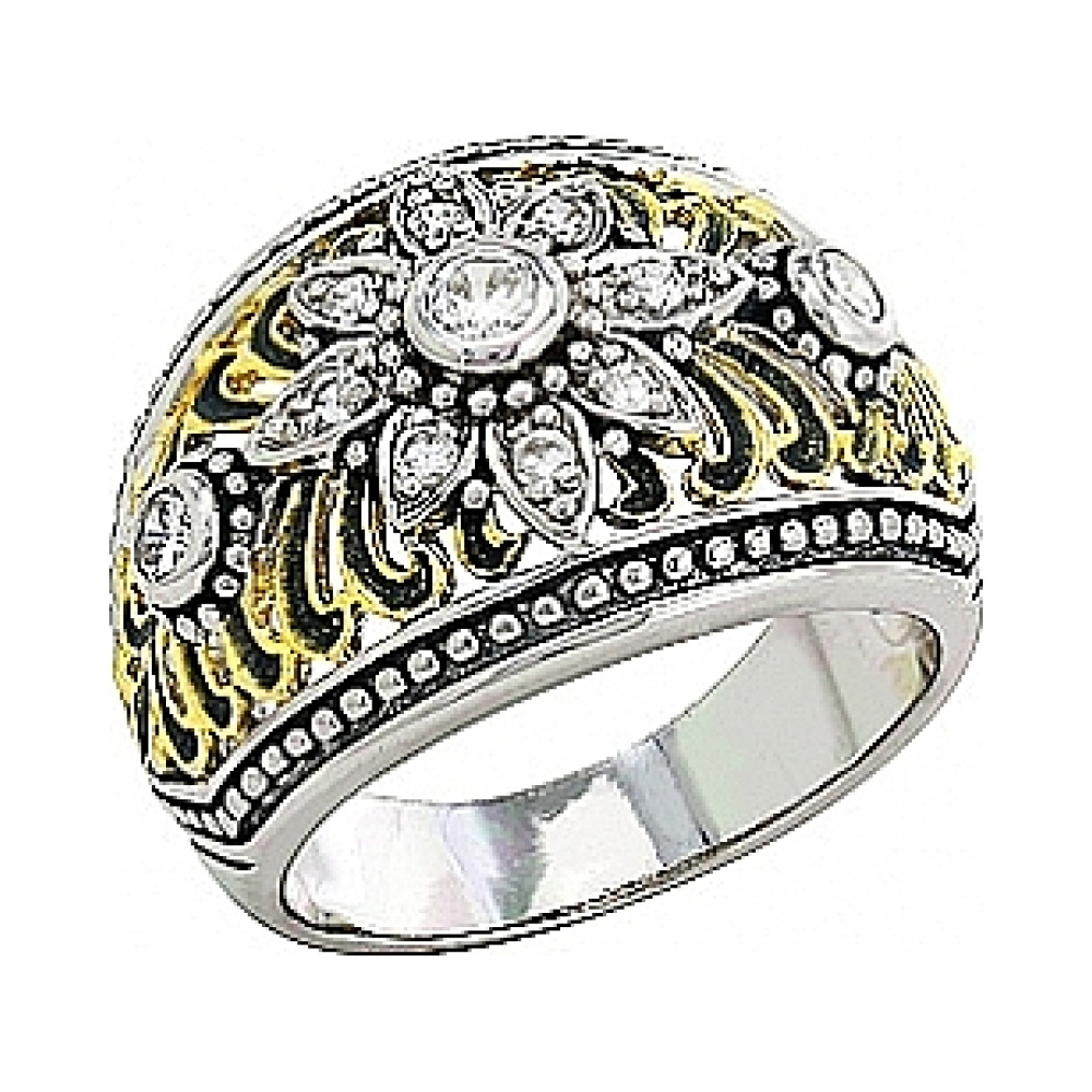 Серебряное кольцо с фианитом и золотым покрытием № 80869