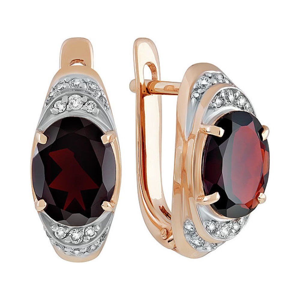 Золотые серьги с гранатом и фианитом № 134480