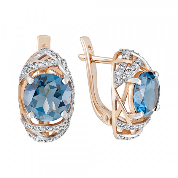 Золотые серьги с топазом и фианитом № 124092
