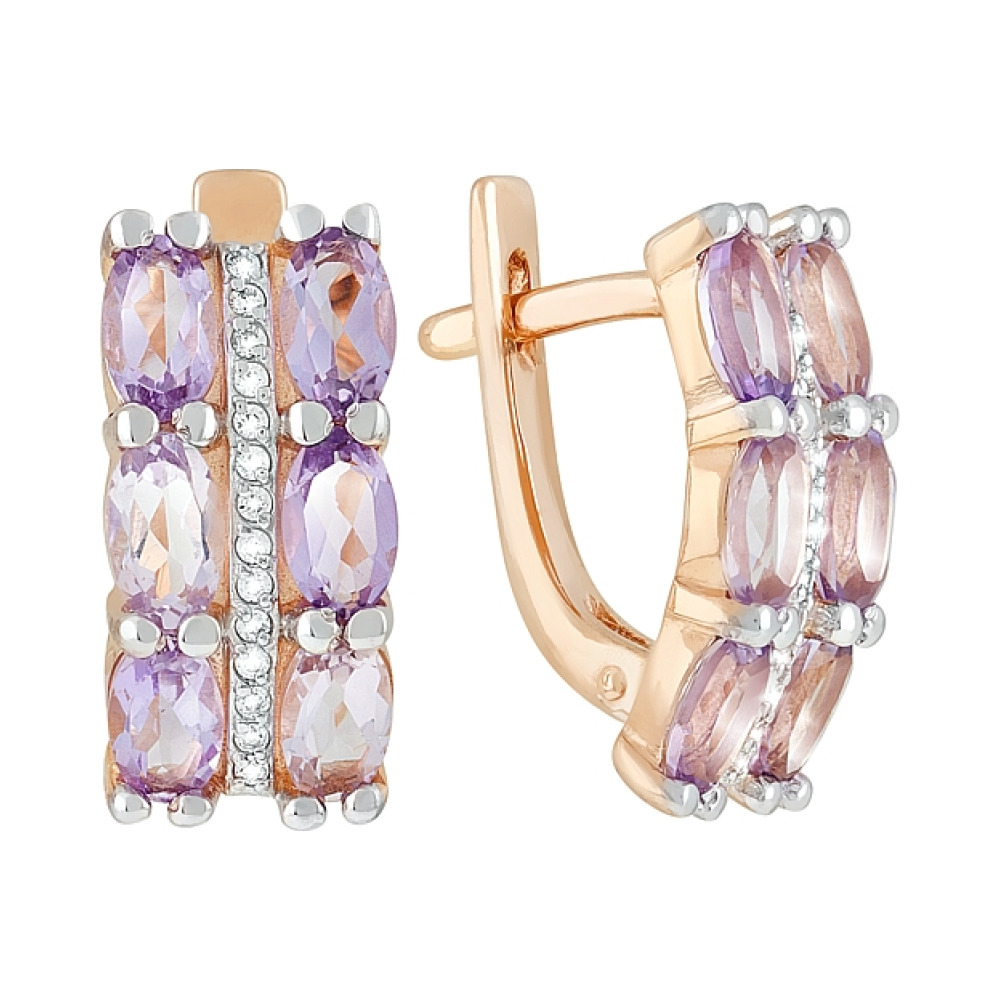 Золотые серьги с аметистом и фианитом № 119729