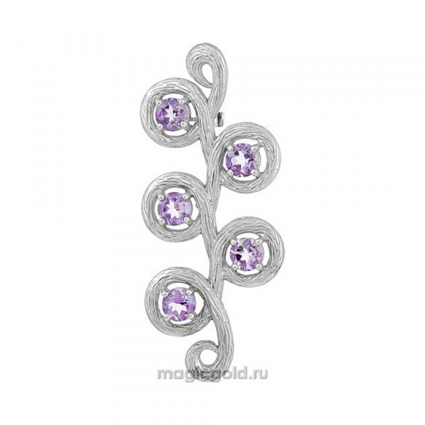 Серебряная брошь с аметистом  № 135199