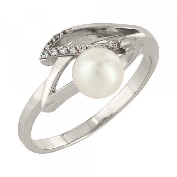 Золотое кольцо с жемчугом и фианитом № 76956