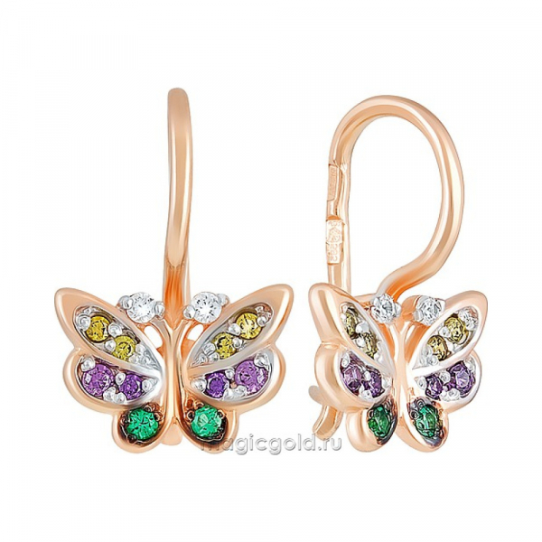 Золотые серьги с фианитом № 163929