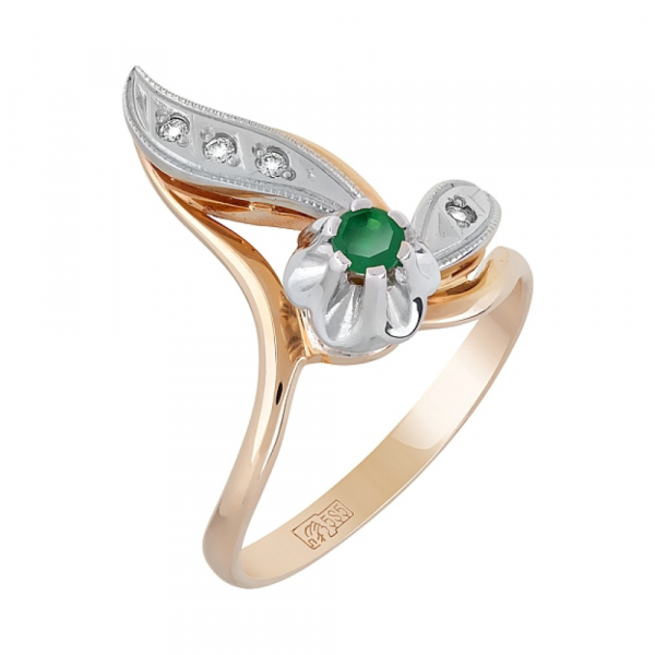 Золотое кольцо с изумрудом и фианитом № 4216