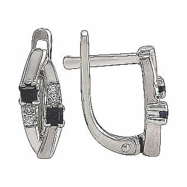 Золотые серьги с бриллиантом и сапфиром № 74484