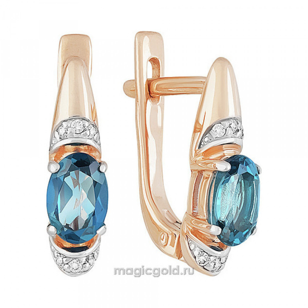 Золотые серьги с топазом и фианитом № 142216