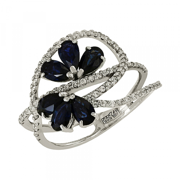 Золотое кольцо с бриллиантом и сапфиром № 84706