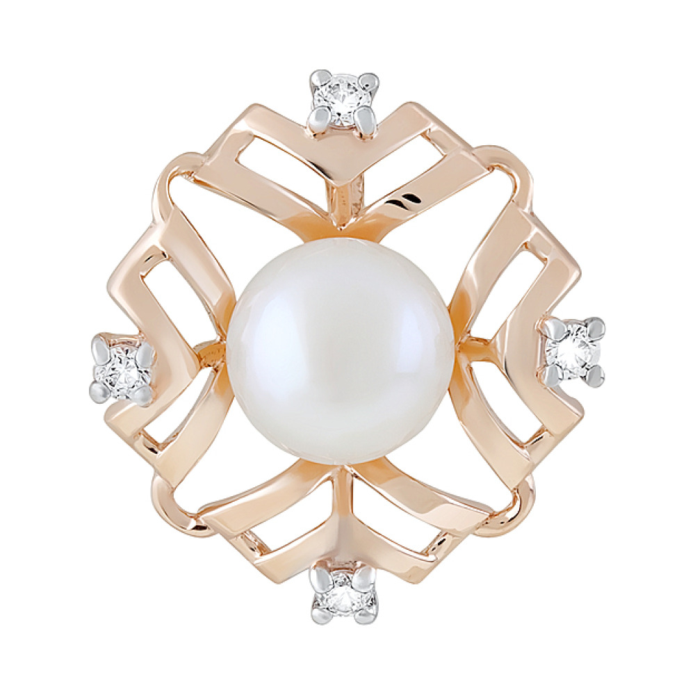 Золотая подвеска с жемчугом и фианитом № 126936