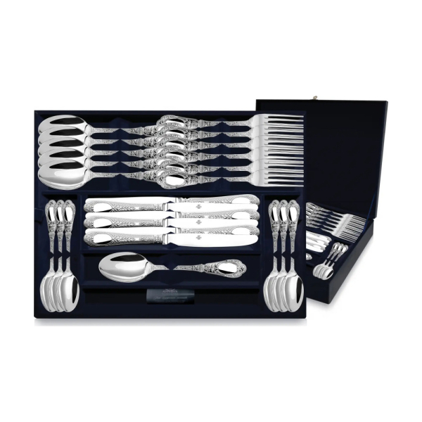 Набор столовый Фамильный: вилка, ложка, нож, чайная ложка из серебра 925 пробы