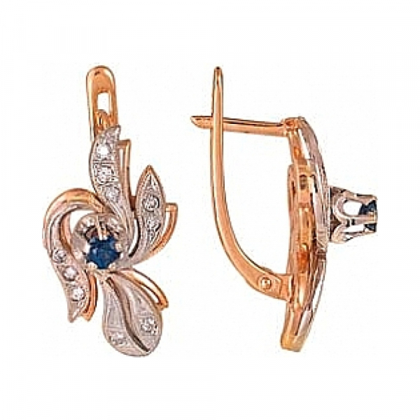 Золотые серьги с бриллиантом и сапфиром № 4566
