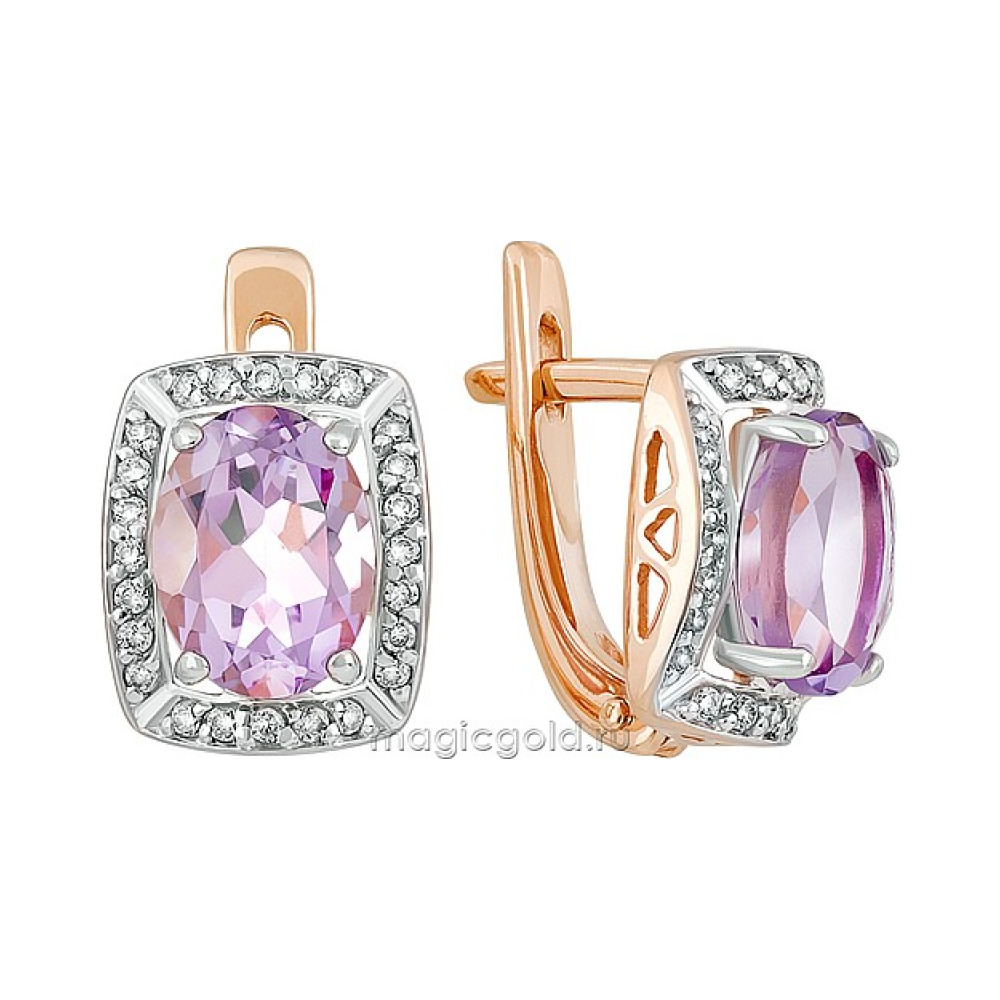 Золотые серьги с аметистом и фианитом № 141406
