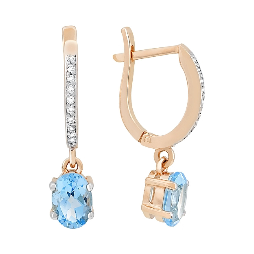 Золотые серьги с топазом и фианитом № 105661