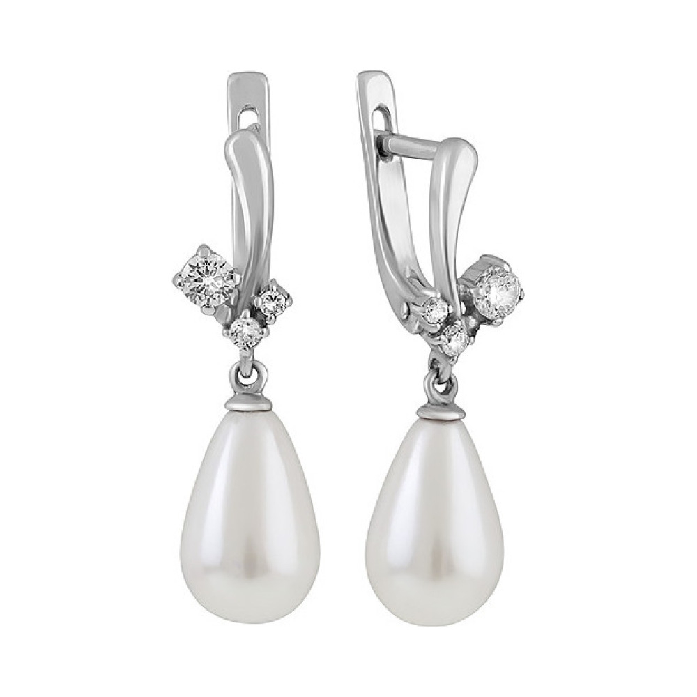 Серебряные серьги с перламутровым жемчугом и фианитом № 134601