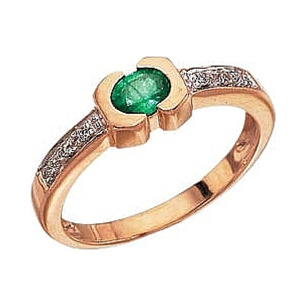 Золотое кольцо с бриллиантом и изумрудом № 24936