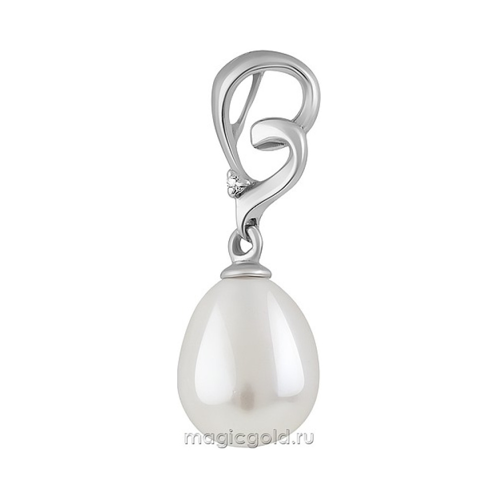 Серебряная подвеска с культивированным жемчугом и фианитом № 162415