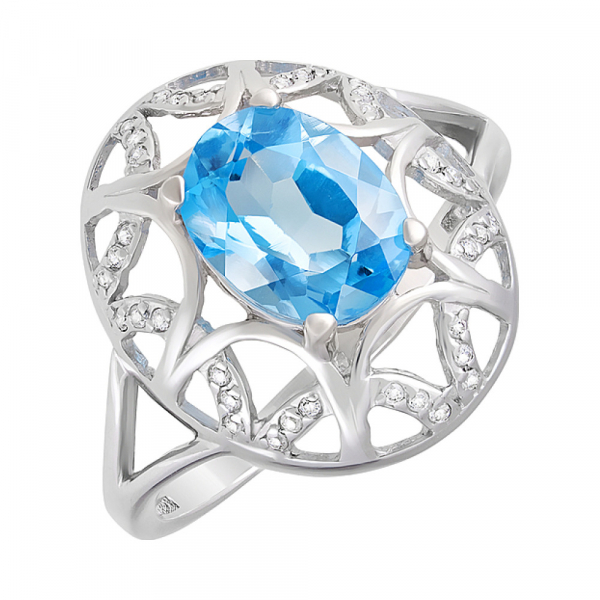 Серебряное кольцо с топазом и фианитом № 124639