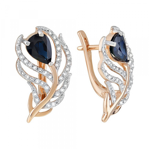 Золотые серьги с сапфиром и фианитом № 118058