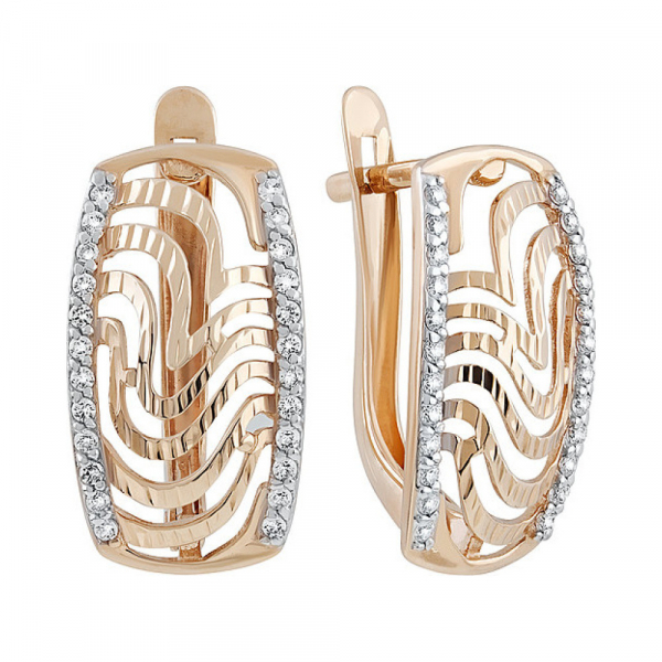 Золотые серьги с фианитом и алмазкой № 135172